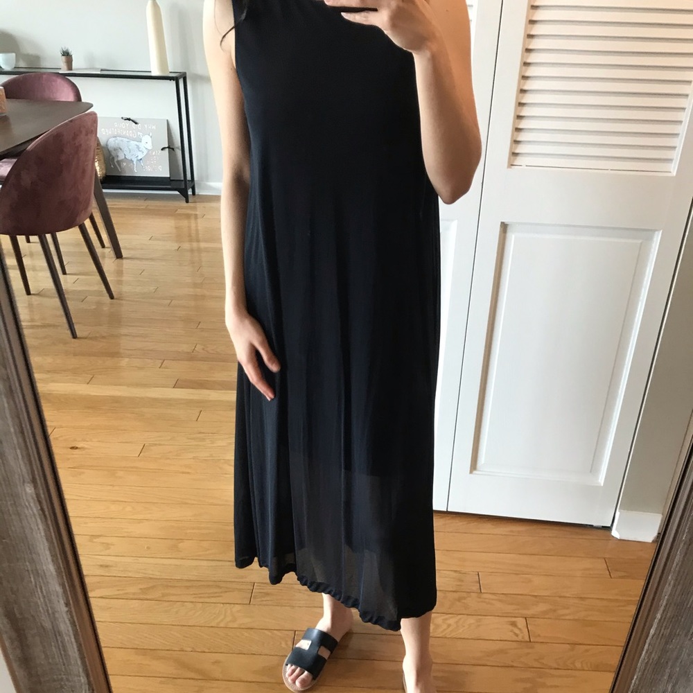 COS Navy Dress with Sheer Overlay